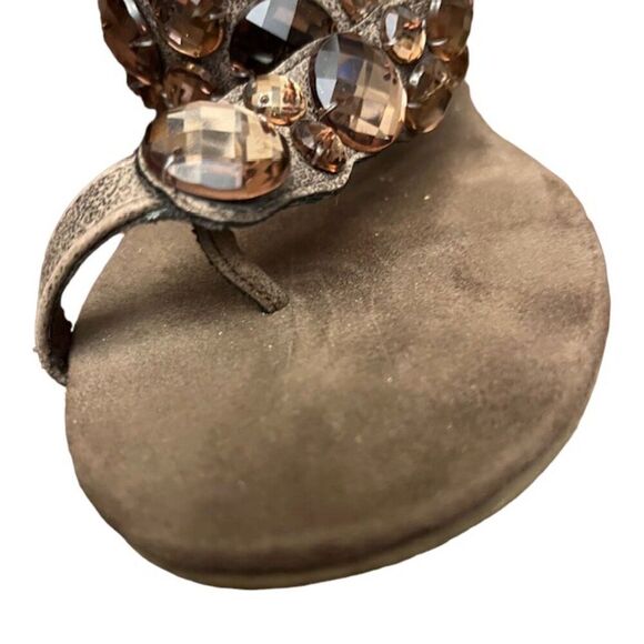 New York Transit Jeweled Wedge Sandals Bronze Slip On Toe Strap Size 7 - Picture 9 of 11